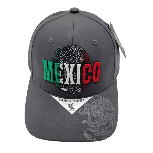 Mexico Hat Cap Snap Back Gray Black Eagle Embroidered Perforated Trucker Mens - Picture 1 of 8